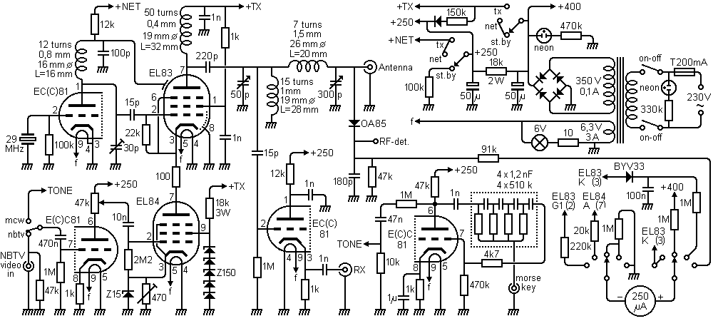 Circuit diagram of 10-m transmitter